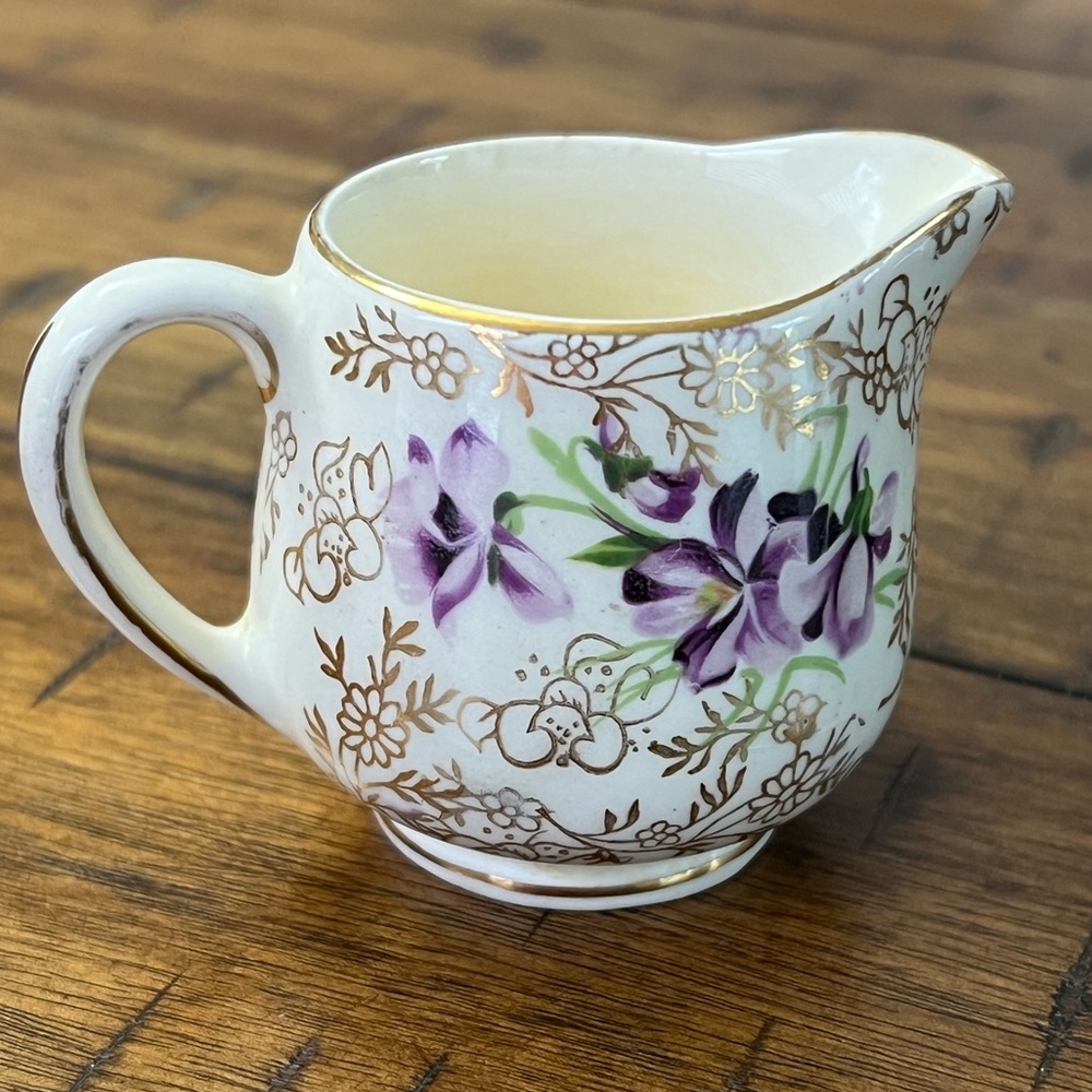 James Kent Longton Purple Violets & Green Leaves Creamer